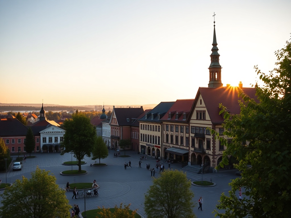 Widok na Ratusz w Starogardzie Gdańskim podczas wiosennej majówki